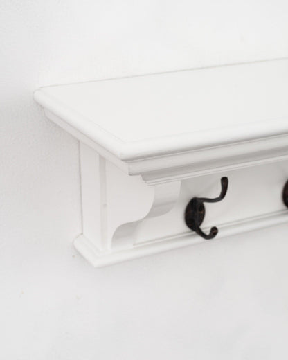 Classic White Wood Wide Eight Hook Coat Rack - FurniFindUSA