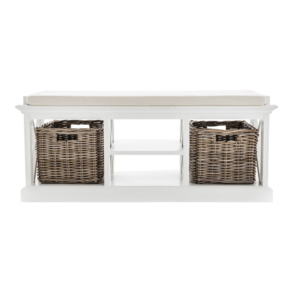 Classic White Bench and Basket Set HomeRoots