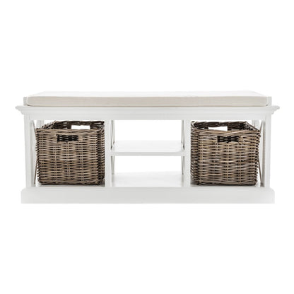 Classic White Bench and Basket Set HomeRoots