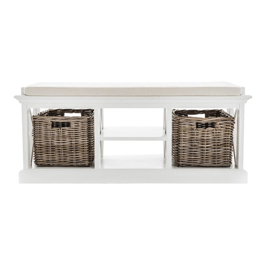 Classic White Bench and Basket Set HomeRoots