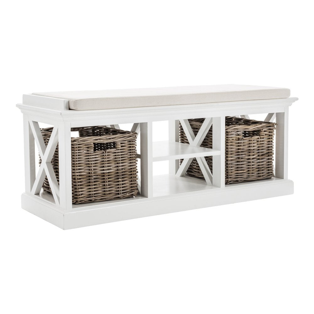 Classic White Bench and Basket Set HomeRoots