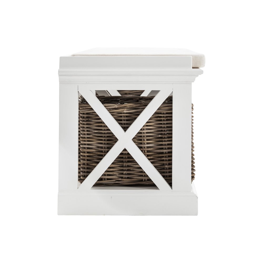Classic White Bench and Basket Set HomeRoots