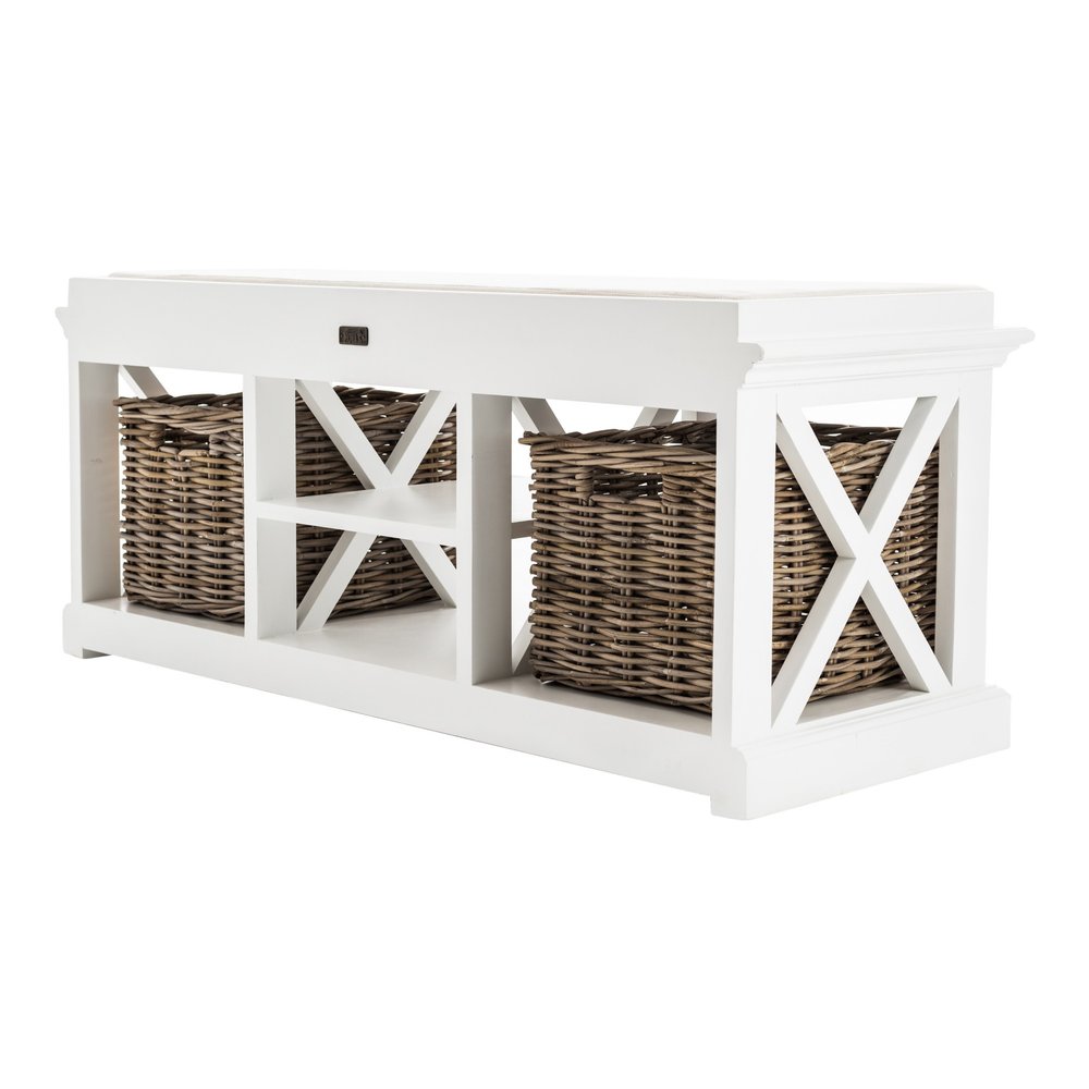 Classic White Bench and Basket Set HomeRoots