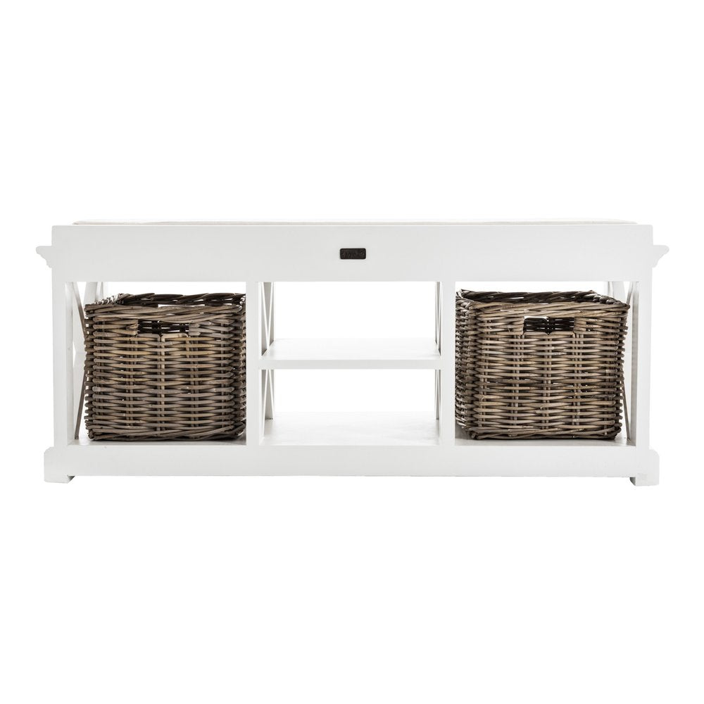 Classic White Bench and Basket Set HomeRoots