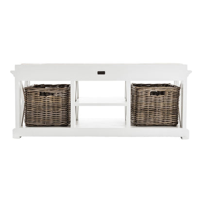Classic White Bench and Basket Set HomeRoots