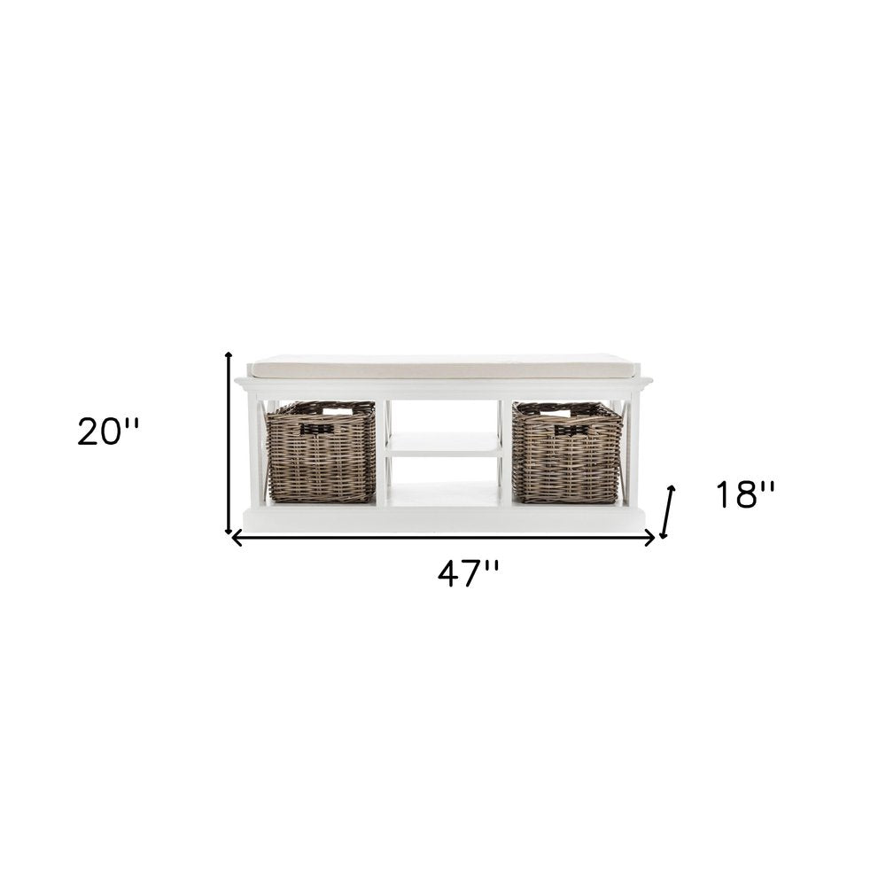 Classic White Bench and Basket Set HomeRoots