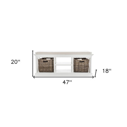 Classic White Bench and Basket Set HomeRoots