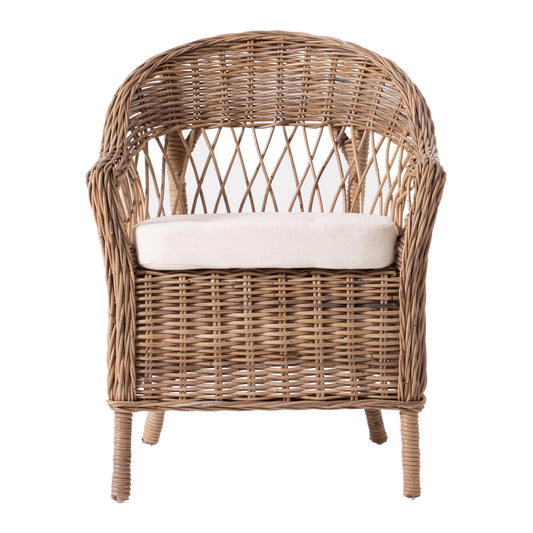 Set of Two Gray Brown Semi Circle Back Wicker Chairs with Seat Cushions HomeRoots