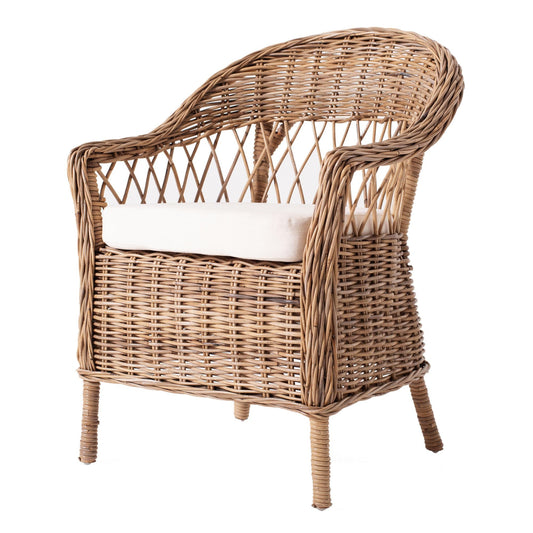 Set of Two Gray Brown Semi Circle Back Wicker Chairs with Seat Cushions HomeRoots