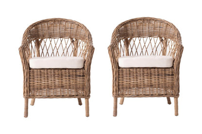 Set of Two Gray Brown Semi Circle Back Wicker Chairs with Seat Cushions HomeRoots