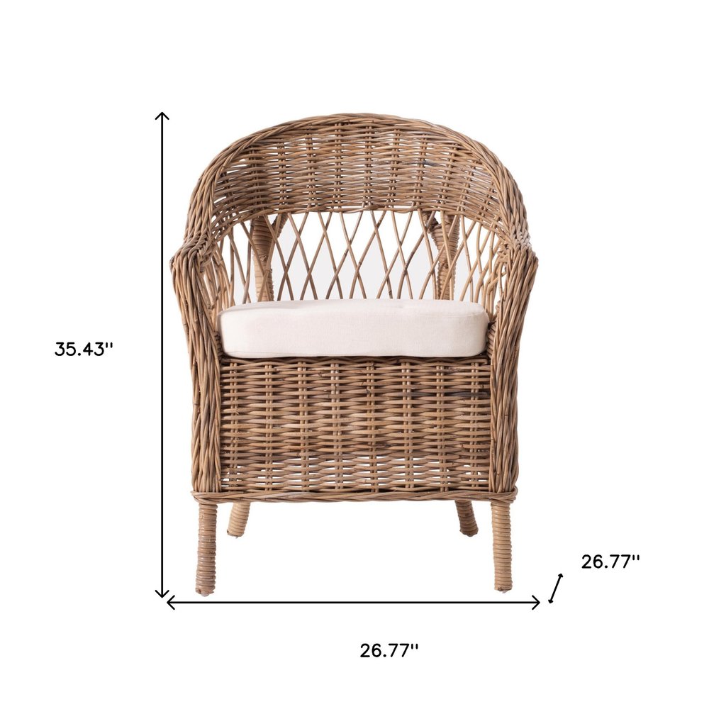 Set of Two Gray Brown Semi Circle Back Wicker Chairs with Seat Cushions HomeRoots
