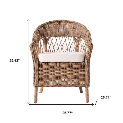 Set of Two Gray Brown Semi Circle Back Wicker Chairs with Seat Cushions HomeRoots