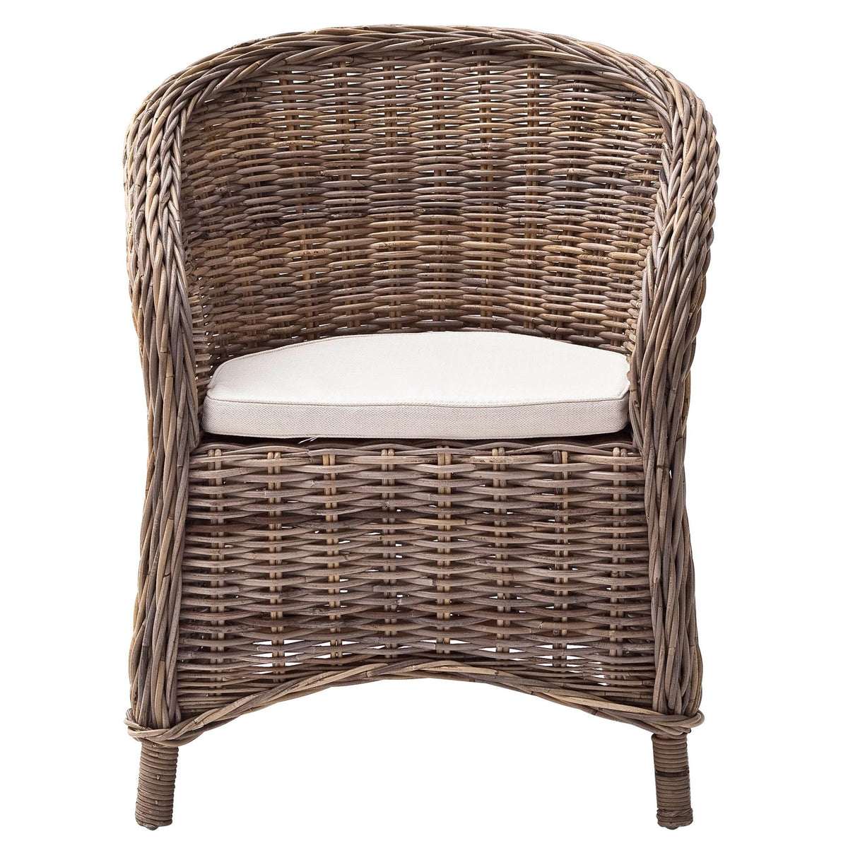 Set of Two Round Wicker Club Armchairs with Seat Cushion — view 1