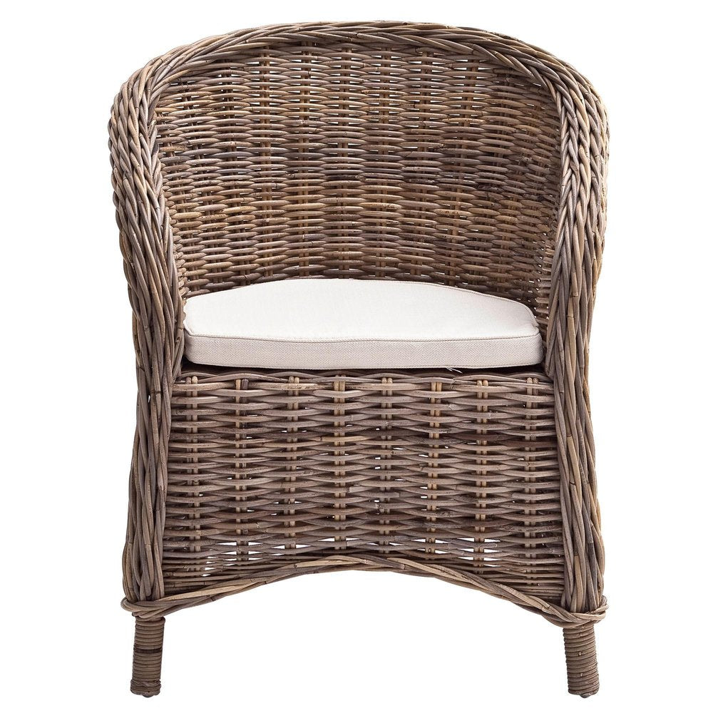 Set of Two Round Wicker Club Armchairs with Seat Cushion — view 7