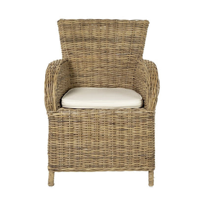 Set of Two Tan Textured Outdoor Dining Chairs with Beige Cushions HomeRoots