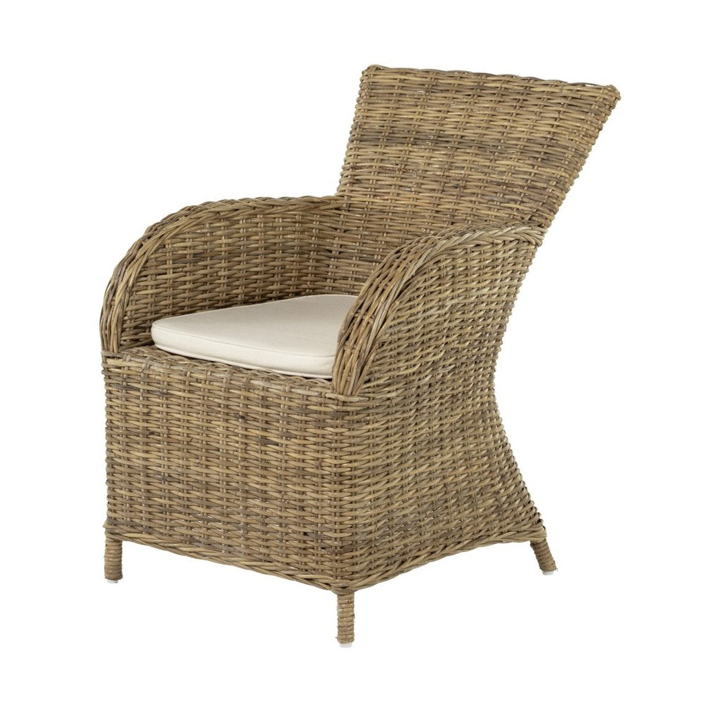 Set of Two Tan Textured Outdoor Dining Chairs with Beige Cushions — view 2