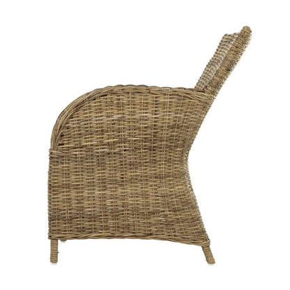 Set of Two Tan Textured Outdoor Dining Chairs with Beige Cushions HomeRoots