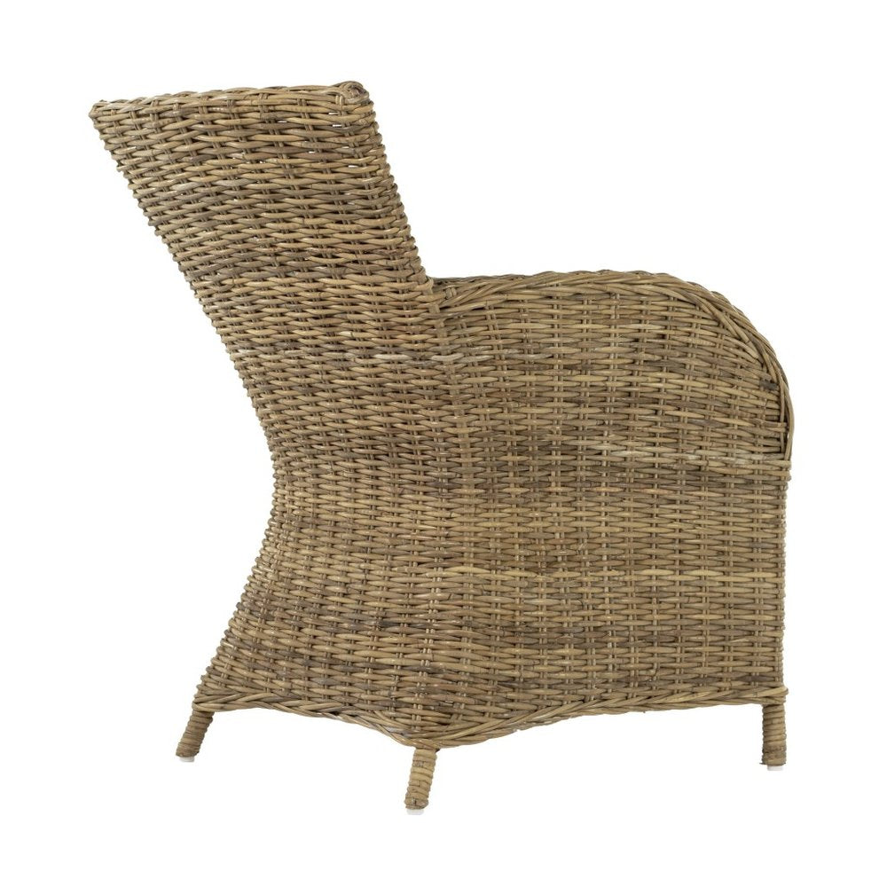 Set of Two Tan Textured Outdoor Dining Chairs with Beige Cushions — view 4