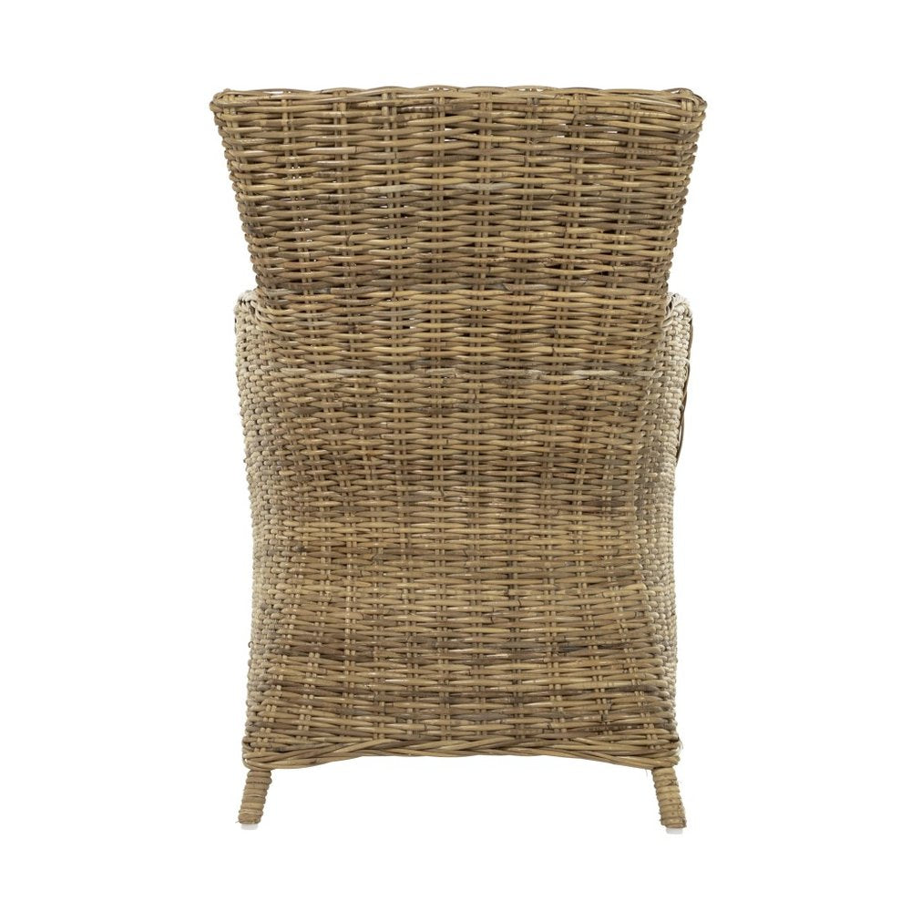 Set of Two Tan Textured Outdoor Dining Chairs with Beige Cushions HomeRoots