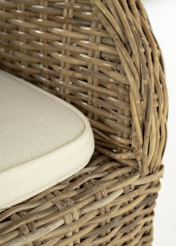 Set of Two Tan Textured Outdoor Dining Chairs with Beige Cushions — view 7