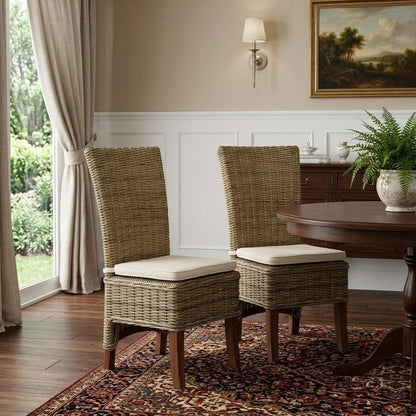 Set of Two Cream and Natural Dining Parsons Chairs HomeRoots