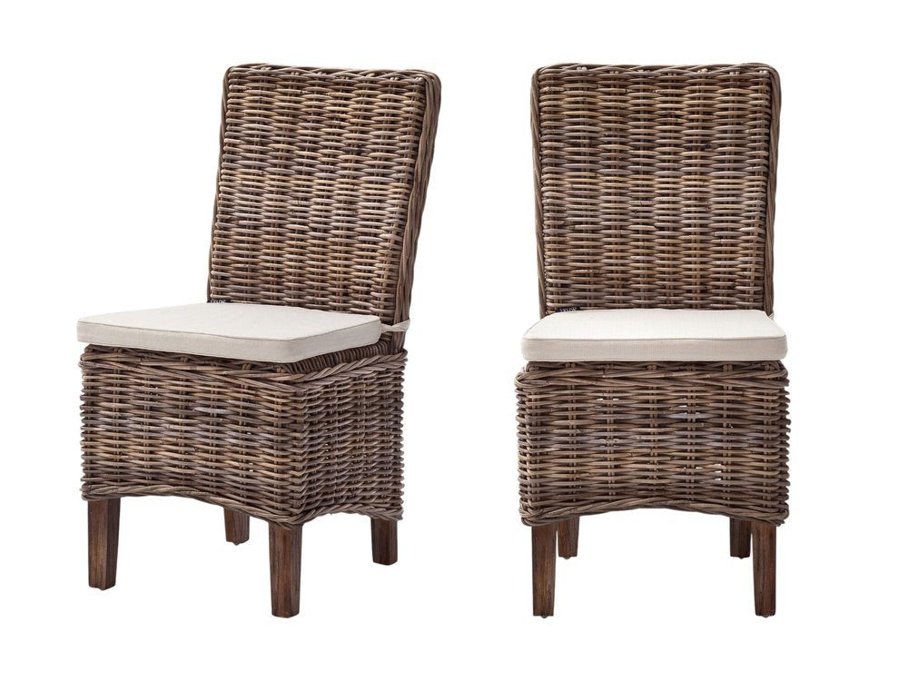 Set of Two Cream and Brown Dining Parsons Chairs HomeRoots