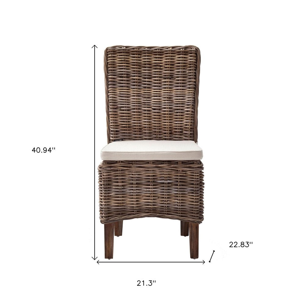 Set of Two Cream and Brown Dining Parsons Chairs HomeRoots