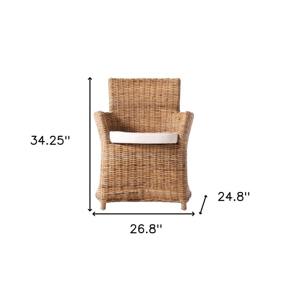 Set of Two Cream And Natural Rattan Dining Arm Chairs HomeRoots