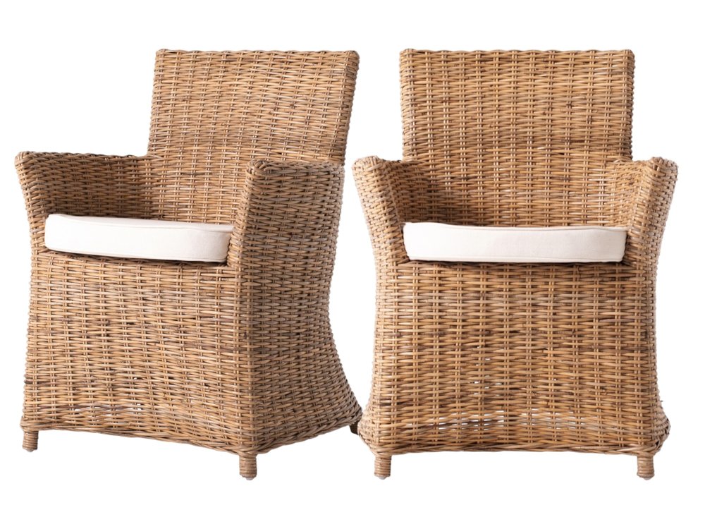 Set of Two Cream And Natural Rattan Dining Arm Chairs HomeRoots