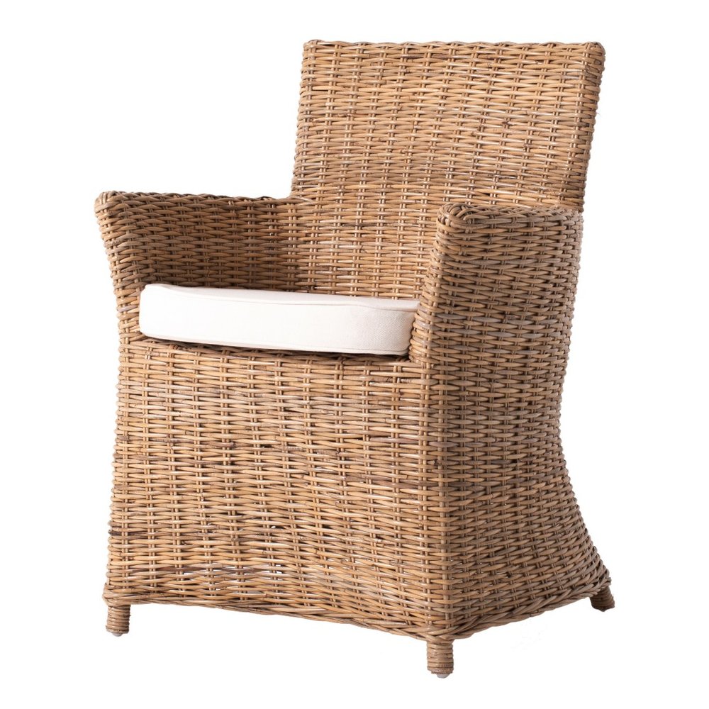 Set of Two Cream And Natural Rattan Dining Arm Chairs HomeRoots