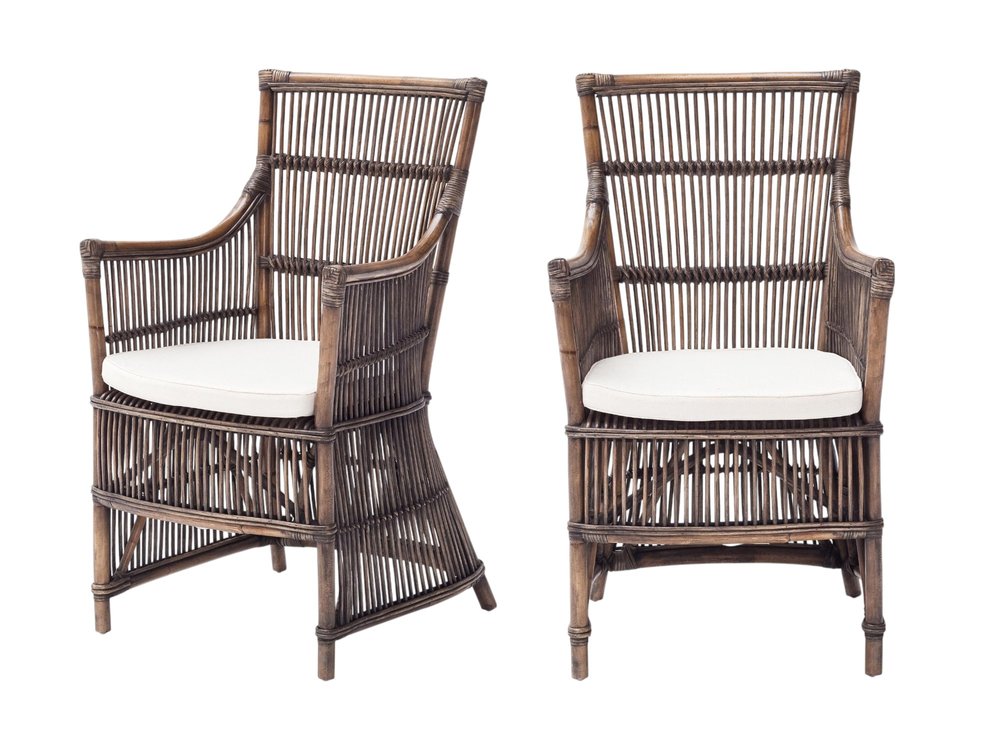 Set of Two Cream Rattan Outdoor Arm Chairs HomeRoots