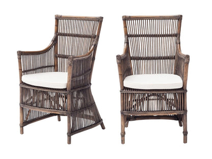Set of Two Cream Rattan Outdoor Arm Chairs HomeRoots
