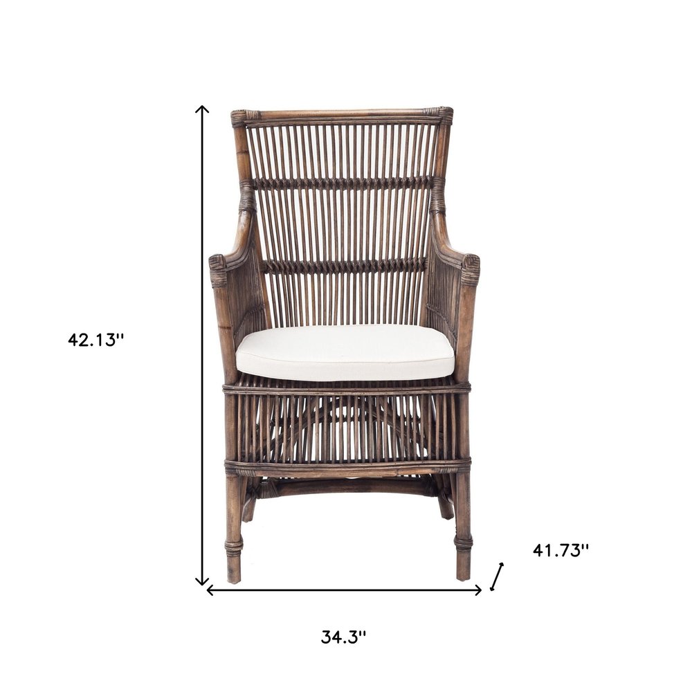 Set of Two Cream Rattan Outdoor Arm Chairs HomeRoots