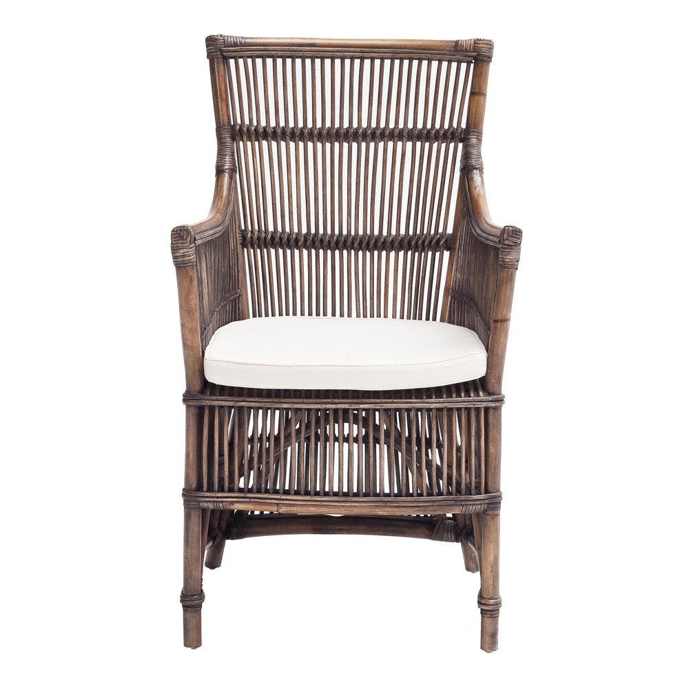 Set of Two Cream Rattan Outdoor Arm Chairs HomeRoots