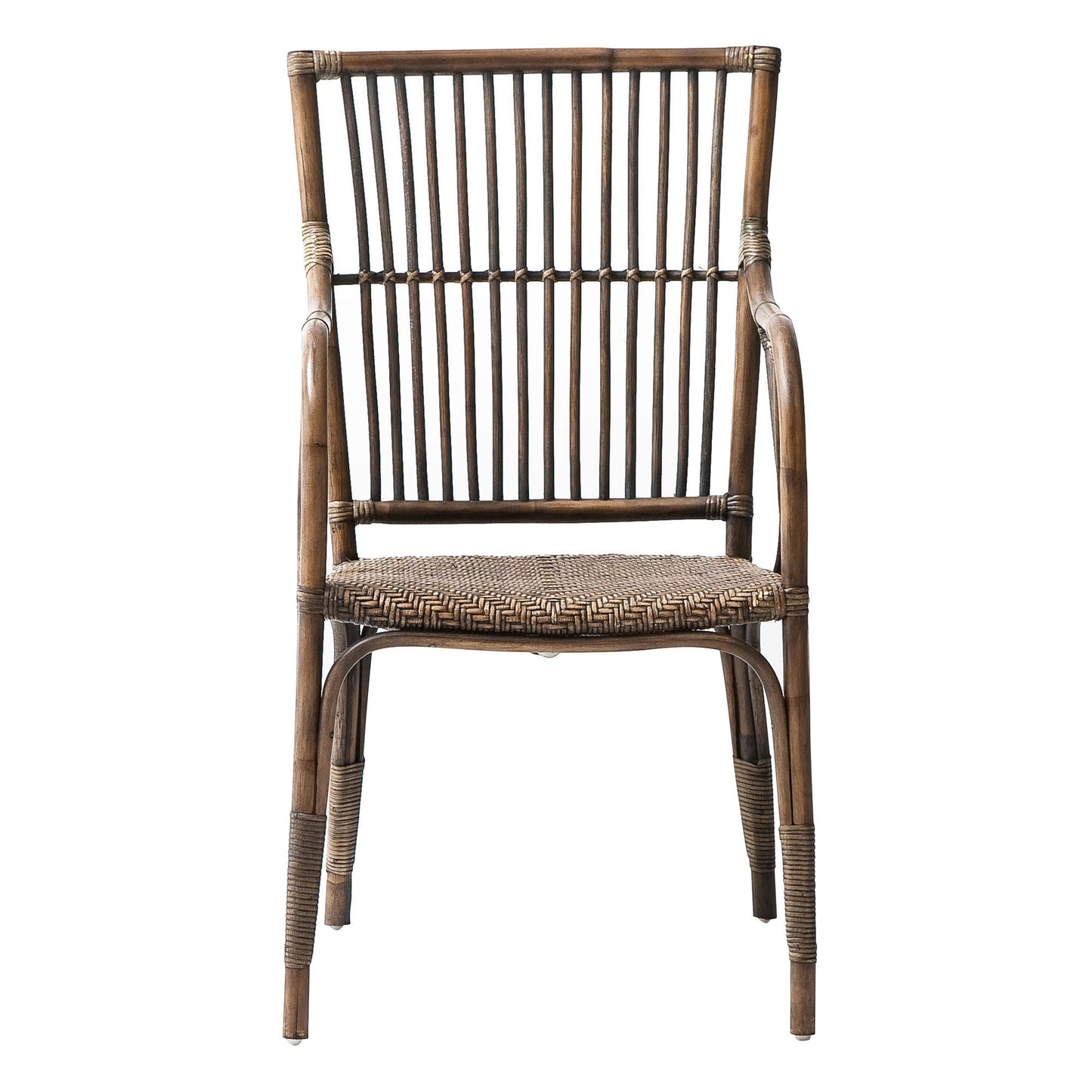 Set of Two Natural Rattan Slat Back Dining Arm Chairs HomeRoots