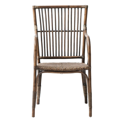 Set of Two Natural Rattan Slat Back Dining Arm Chairs HomeRoots