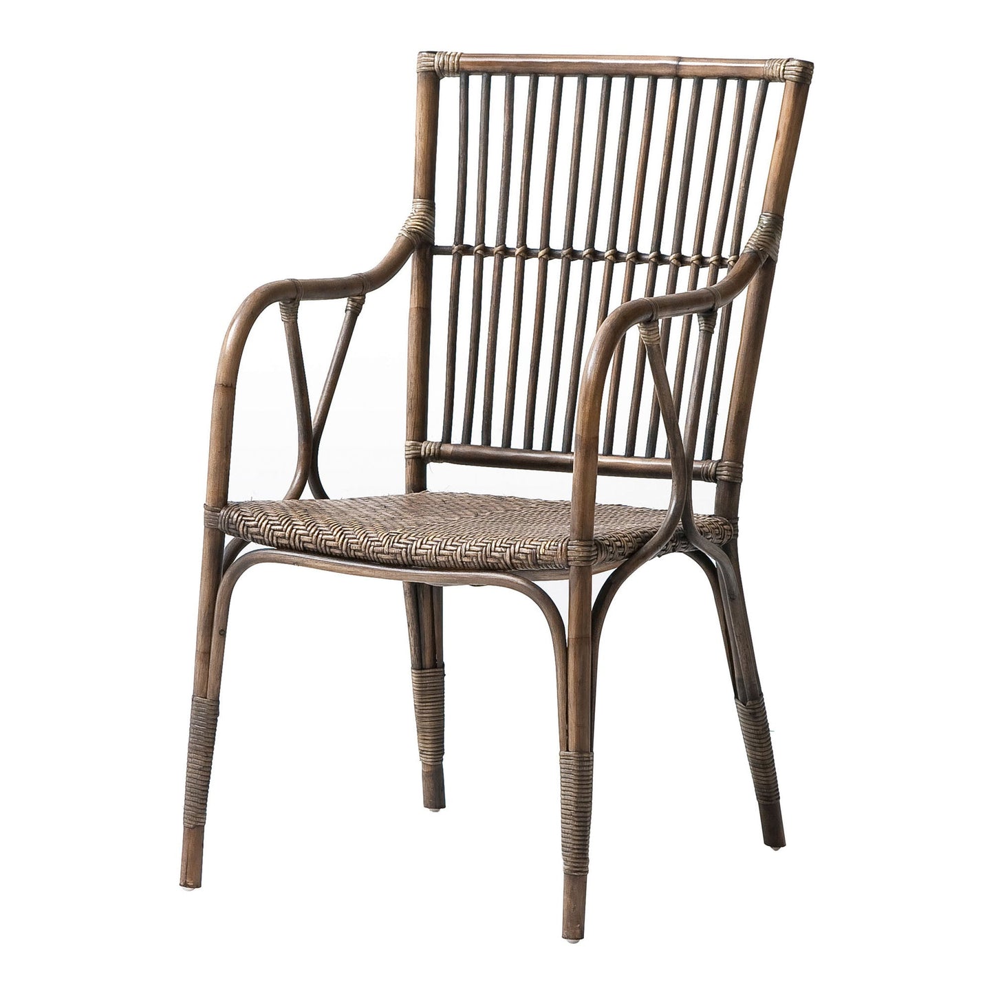 Set of Two Natural Rattan Slat Back Dining Arm Chairs HomeRoots