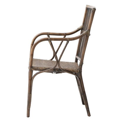 Set of Two Natural Rattan Slat Back Dining Arm Chairs HomeRoots
