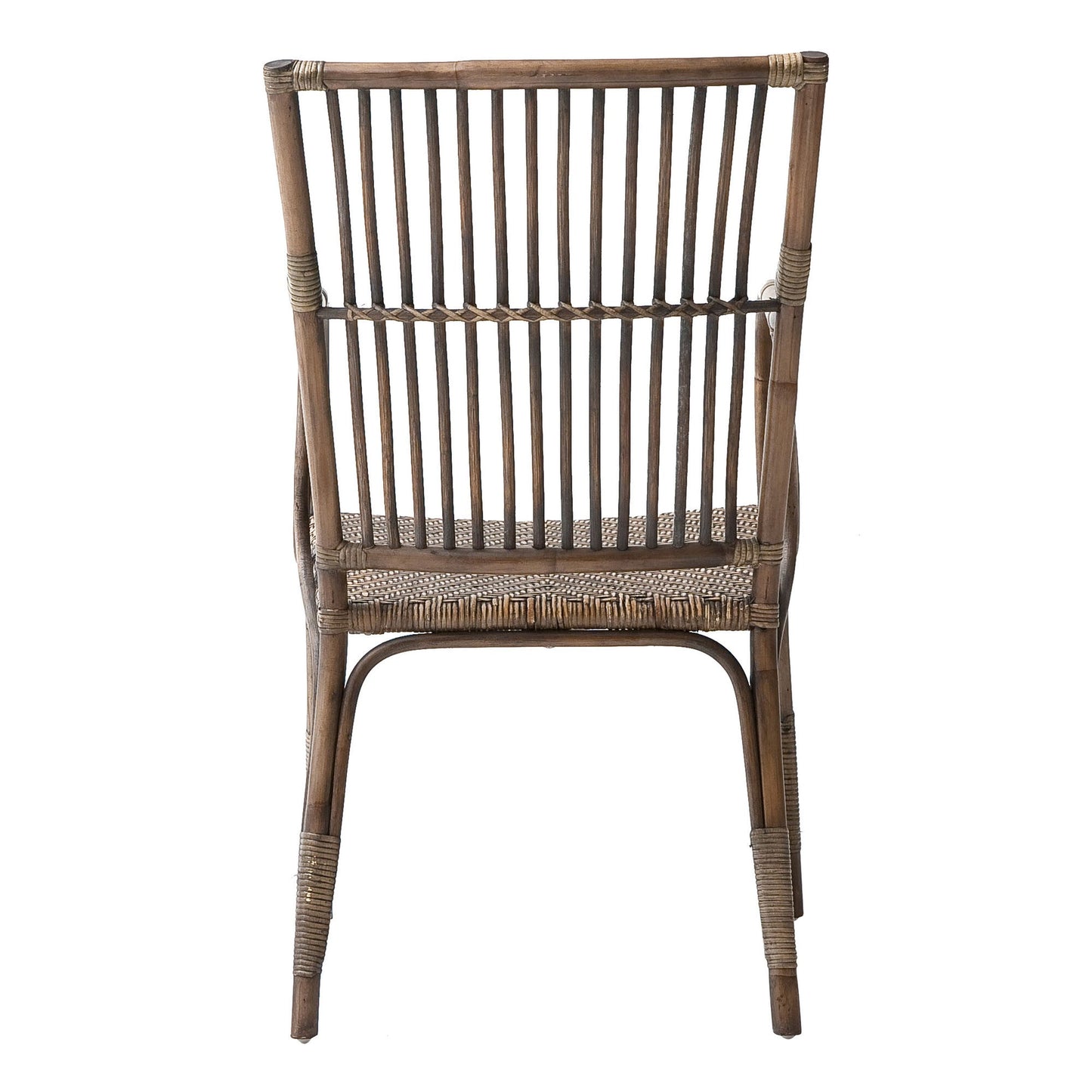 Set of Two Natural Rattan Slat Back Dining Arm Chairs HomeRoots
