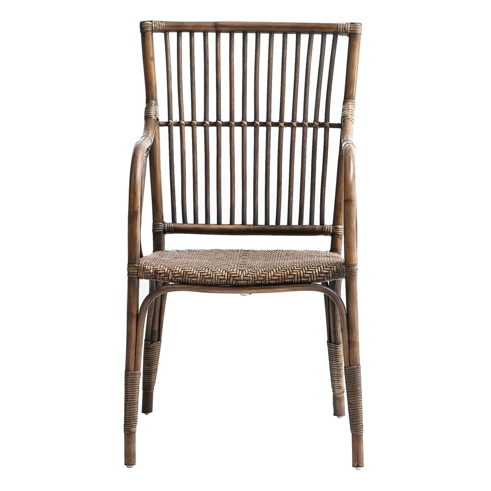 Set of Two Natural Rattan Slat Back Dining Arm Chairs HomeRoots