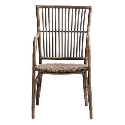 Set of Two Natural Rattan Slat Back Dining Arm Chairs HomeRoots