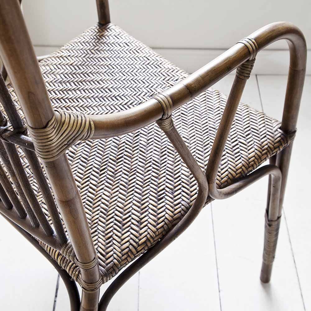 Set of Two Natural Rattan Slat Back Dining Arm Chairs HomeRoots