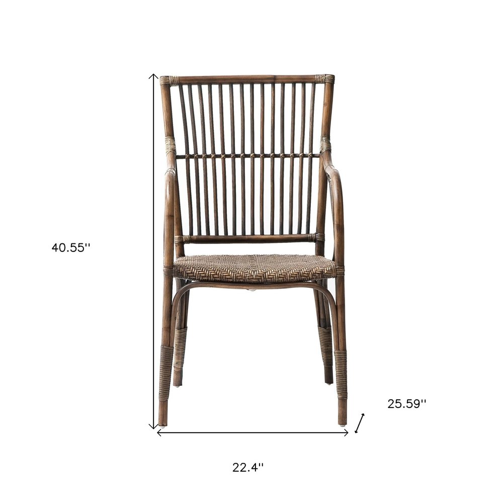 Set of Two Natural Rattan Slat Back Dining Arm Chairs HomeRoots