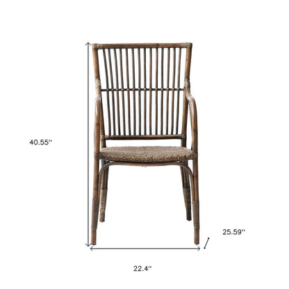 Set of Two Natural Rattan Slat Back Dining Arm Chairs HomeRoots