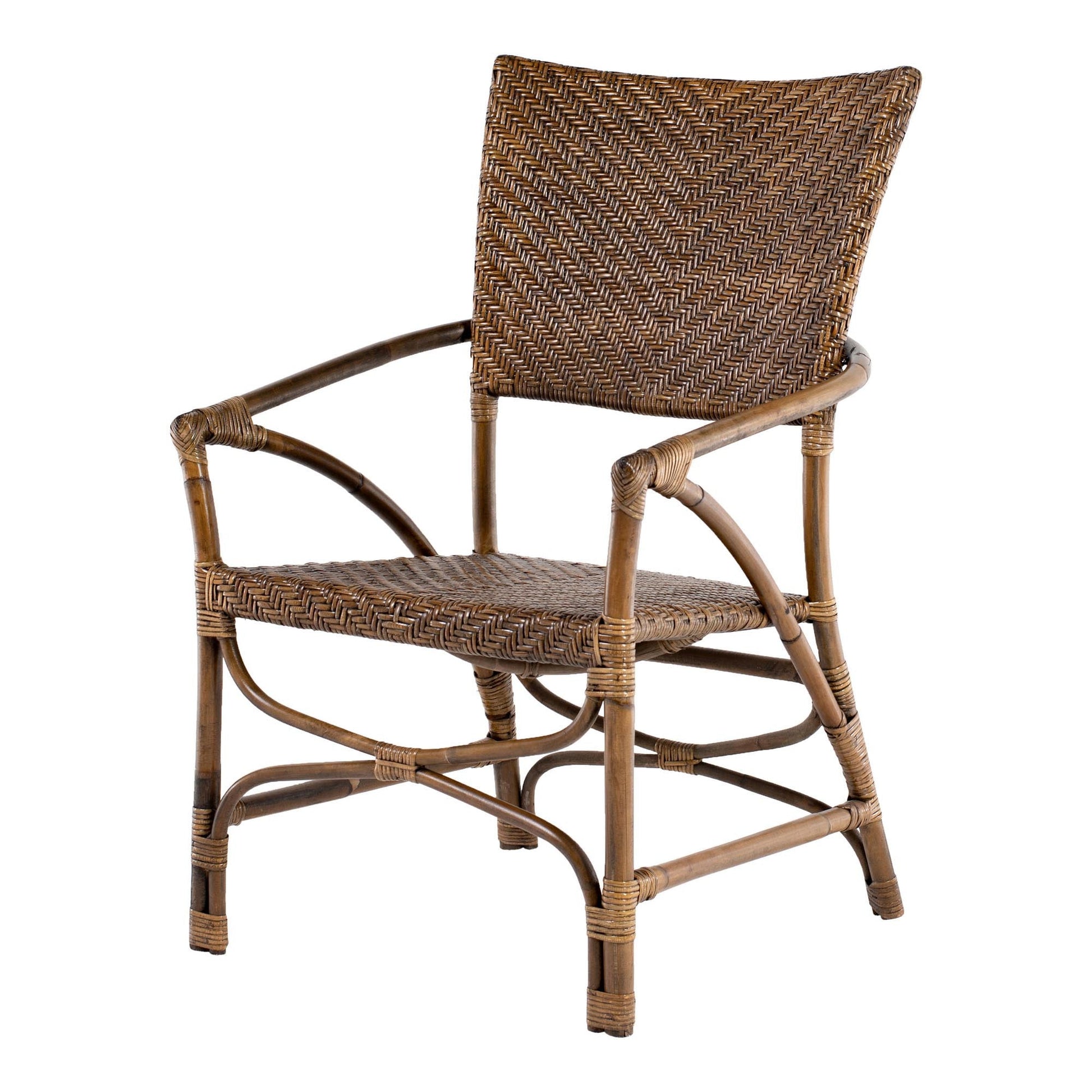 Set of Two Natural Rattan Open Back Dining Arm Chairs HomeRoots