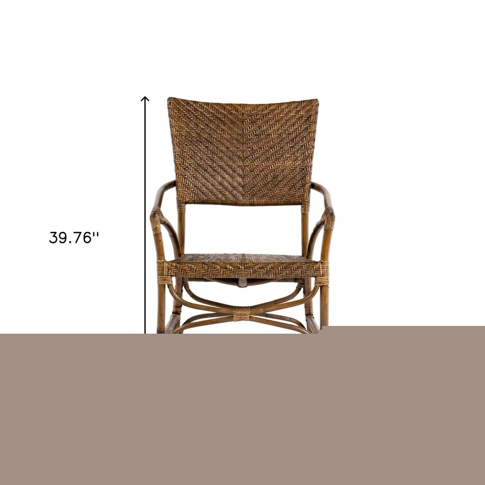 Set of Two Natural Rattan Open Back Dining Arm Chairs HomeRoots