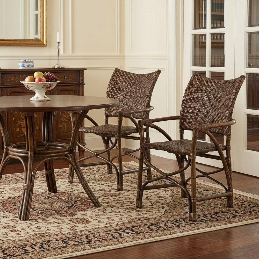 Set of Two Brown Open Back Dining Arm Chairs HomeRoots