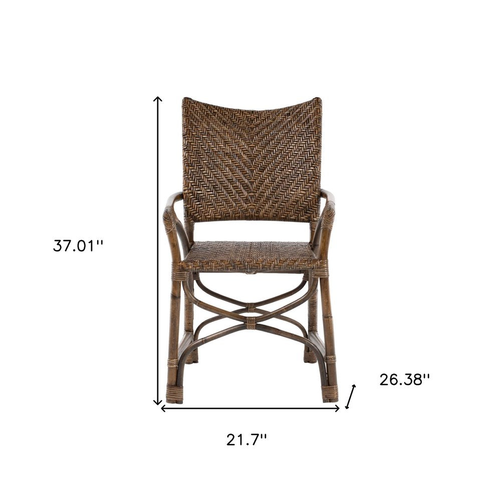 Set of Two Brown Open Back Dining Arm Chairs — view 7