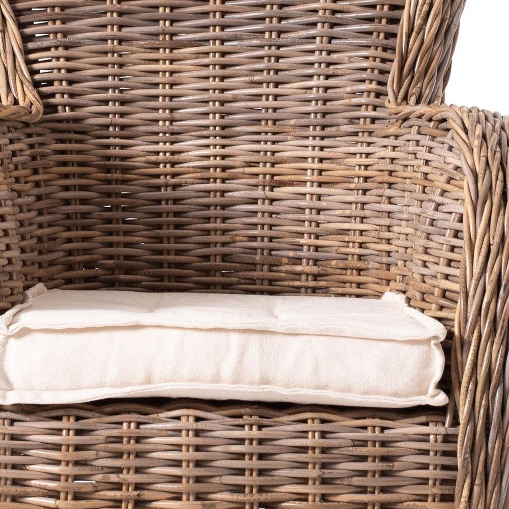 Set of Two Wide Edge Wicker Chairs with Seat Cushion HomeRoots