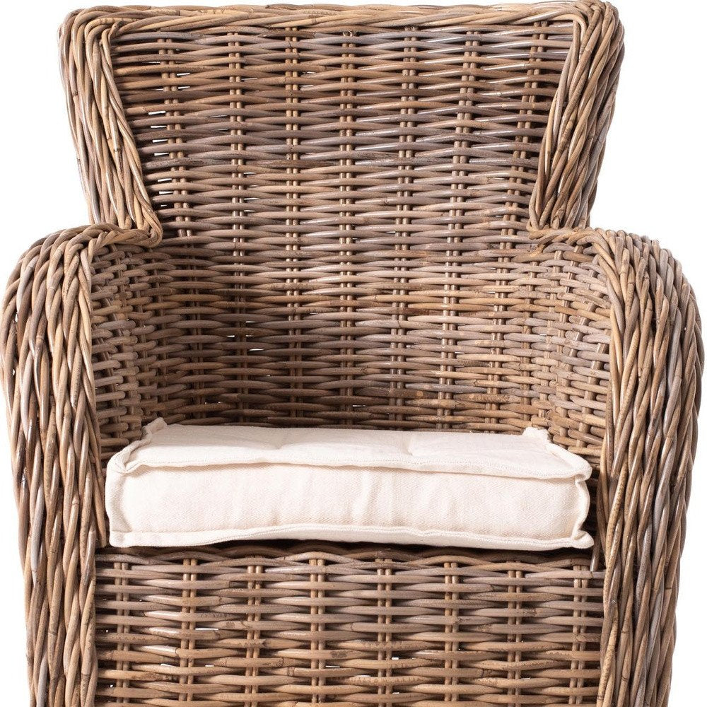 Set of Two Wide Edge Wicker Chairs with Seat Cushion HomeRoots